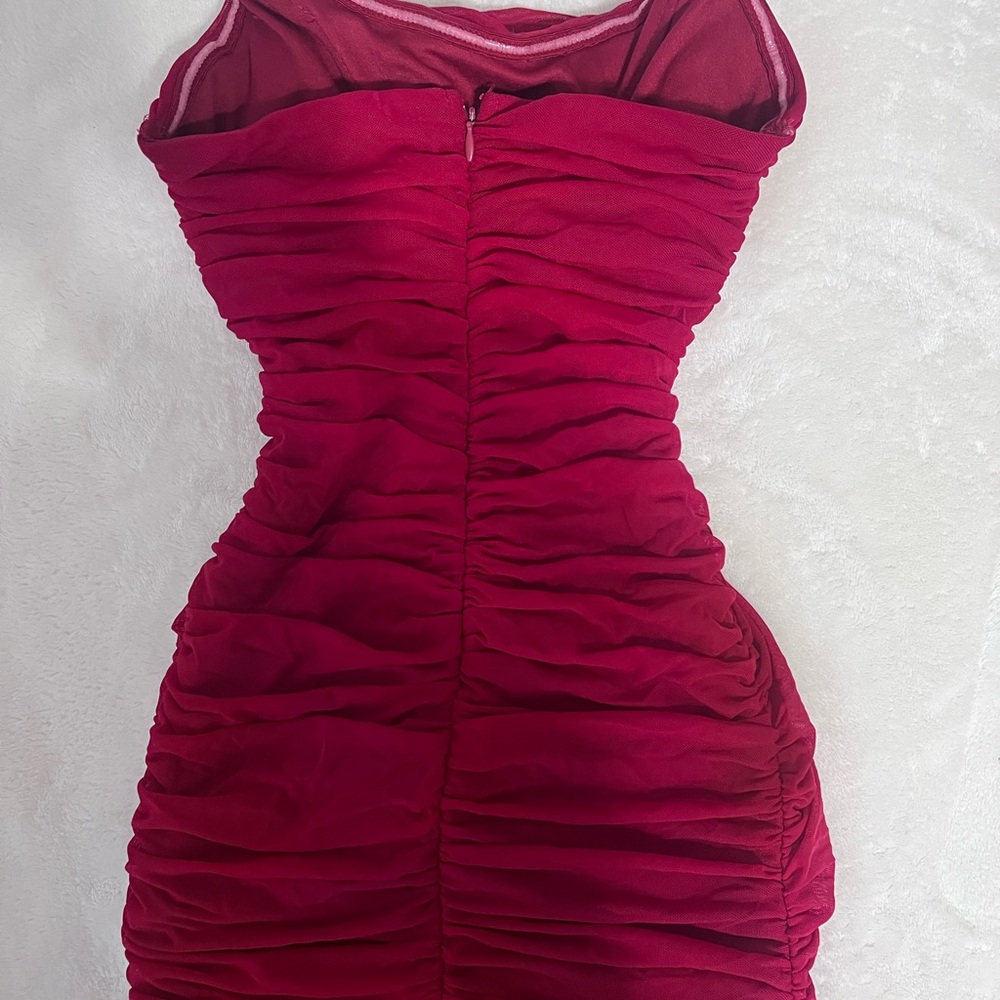 Fashion Nova Red Ruched Strapless Bodycon Dress